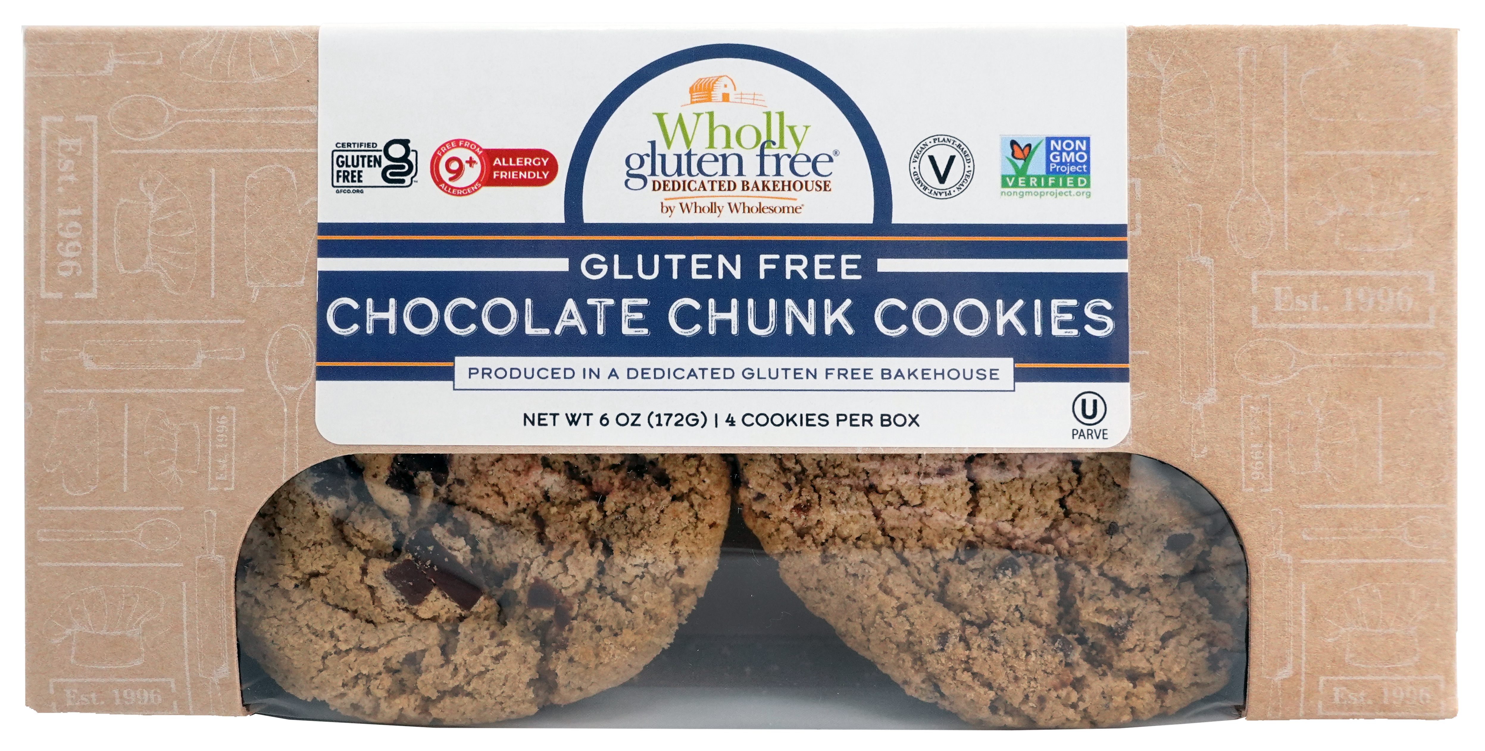 Gluten Free and Vegan Chocolate Chunk Cookie (12-4 Packs) – Wholly_GF